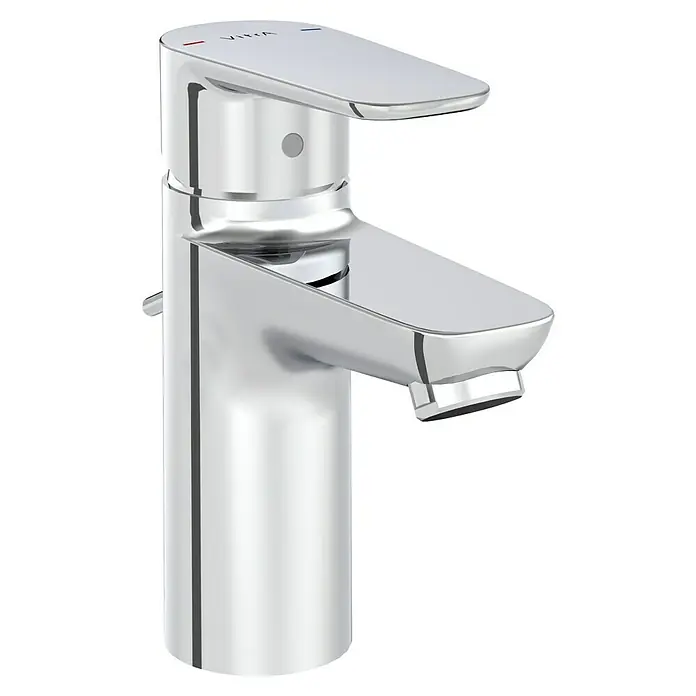 VitrA Flow Soft Waschtischarmatur - Chrom, Höhe: 15 cm, Mit Zugstange - Chromfarbener Einhebel-Waschtischmischer für modernes Bad.