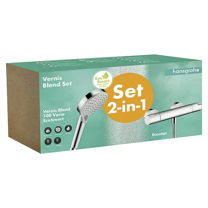 Hansgrohe Thermostat-Set - 9,7 l/min, Chrom - Das Hansgrohe Vernis Blend Set 2-in-1: Eine Kombination aus Handbrause und Thermostatmischer für ein komfortables und umweltfreundliches Duscherlebnis.