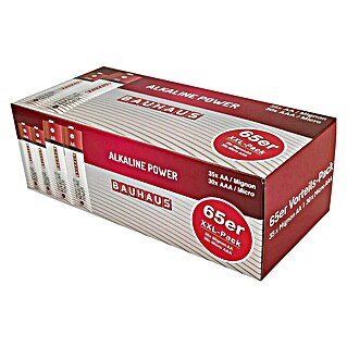 BAUHAUS Alkaline-Batterie 65er-Pack AAA Micro + AA Mignon (1,5 V)
