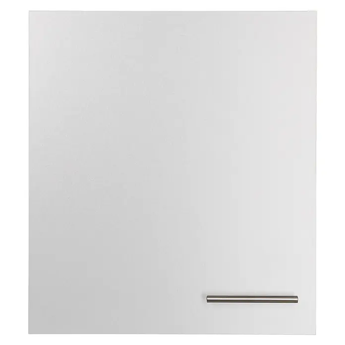 Respekta Merle Küchen-Hängeschrank - B x T x H: 50 x 34,6 x 56,1 cm, Weiß - Nahaufnahme einer weißen Schranktür mit einem horizontalen, silbernen Griff, ideal für moderne Küchen- oder Badezimmerdesigns.
