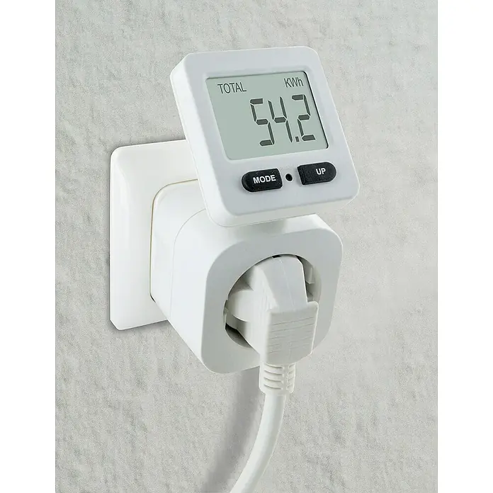 Schwaiger Energiekosten-Messgerät drehbar - 3.680 W - Steckdose mit Energiekostenmessgerät.