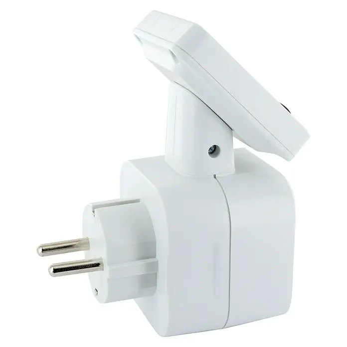 Schwaiger Energiekosten-Messgerät drehbar - 3.680 W - Weißer fernsteuerbarer Smart-Steckdosenadapter mit zweipoligem EU-Stecker.