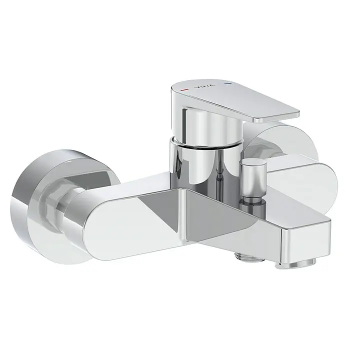 VitrA Flow Square Badewannenarmatur - Chrom, Glänzend - Duscharmatur aus poliertem Chrom mit Einhebelmischer und Umsteller.