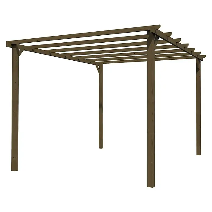 Décor et Jardin Pérgola estándar Basic - L x An: 400 x 300 cm, Marrón - Pérgola de madera tintada de marrón que ofrece sombra y crea un ambiente agradable en el jardín. Diseño elegante y funcional.