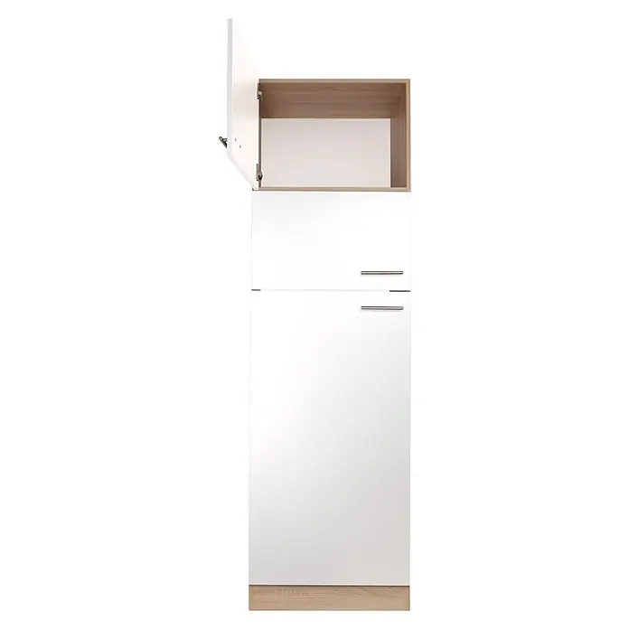 Respekta Merle Kühlumbauschrank - B x T x H: 60 x 60 x 200 cm, Weiß - Moderne weiße Küchenschränke mit Griffen und einem offenen Hängeschrank. Das Design ist schlicht und funktional.