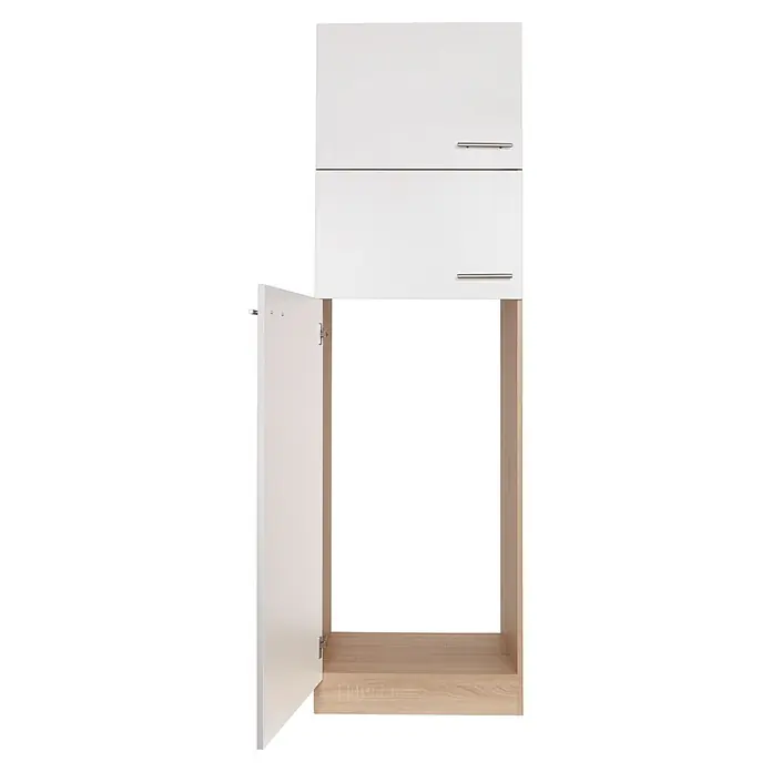 Respekta Merle Kühlumbauschrank - B x T x H: 60 x 60 x 200 cm, Weiß - Ein offener weißer Kleiderschrank mit Schubladen darüber, ideal für die Schlafzimmeraufbewahrung.