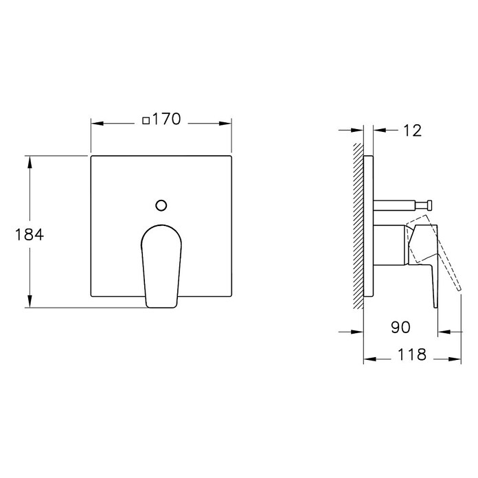 VitrA Flow Square UP-Badewannenarmatur (Ausladung Armatur: 90 mm, Schwarz, Matt) | BAUHAUS