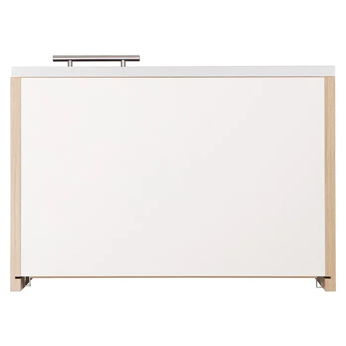 Respekta Merle Küchen-Hängeschrank - B x T x H: 50 x 34,6 x 56,1 cm, Weiß - Ein detailreiches Bild eines Whiteboards mit Holzrahmen und silbernen Akzenten, ideal für Notizen und Präsentationen.