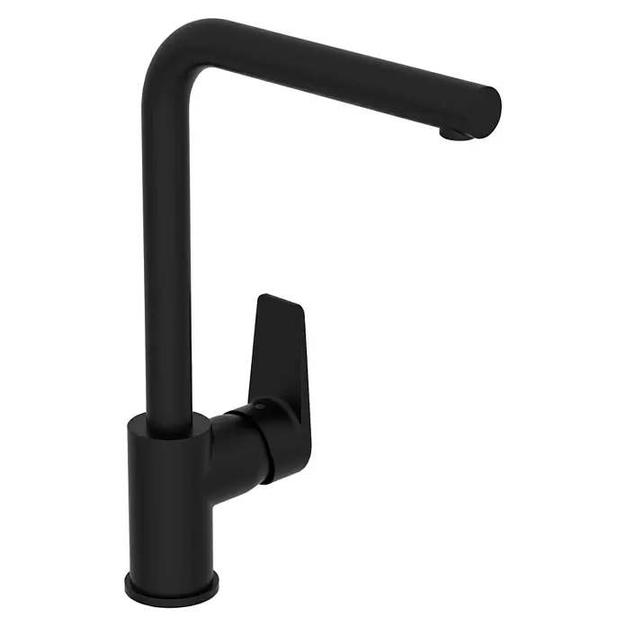 VitrA Flow Square Spültischarmatur - Schwarz, Matt - Mattschwarze Küchenarmatur mit U-förmigem Auslauf und Einhebelmischer.