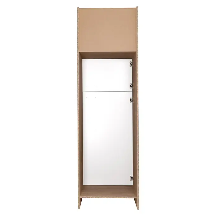 Respekta Merle Kühlumbauschrank - B x T x H: 60 x 60 x 200 cm, Weiß - Ein Hochschrank in heller Holzoptik mit zwei weißen Türen und silbernen Scharnieren. Praktisch für Küche oder Bad.