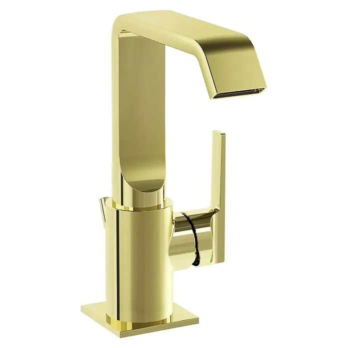 VitrA Suit Waschtischarmatur - Gold, Glänzend, Mit Zugstange, Höhe: 20,6 cm - Glänzende goldene Einhebel-Hochbogenarmatur, ideal für moderne Küchen oder Bäder.