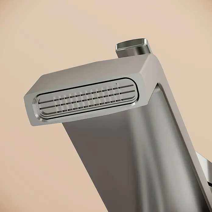 VitrA Suit Waschtischarmatur - Chrom, Glänzend, Höhe: 19 cm - Moderne, rechteckige Armatur aus silbernem Metall mit gerastertem Auslauf.