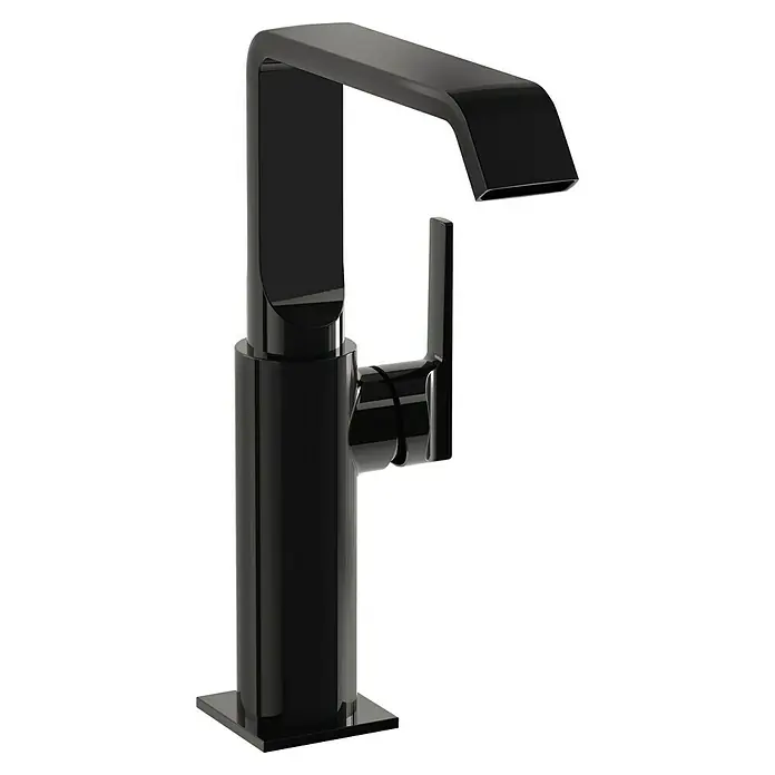 VitrA Suit Waschtischarmatur - Schwarz, Glänzend, Ohne Zugstange, Höhe: 25,7 cm - Schlanke, moderne schwarze Einhebel-Waschtischarmatur mit glänzender Oberfläche.