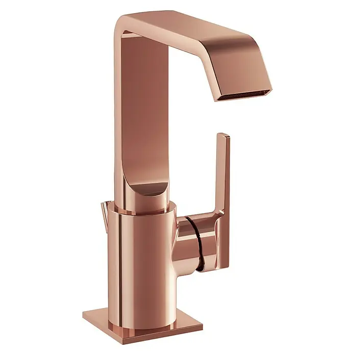 VitrA Suit Waschtischarmatur - Kupfer, Glänzend, Mit Zugstange, Höhe: 20,6 cm - Moderner Einhebelmischer in Roségold.