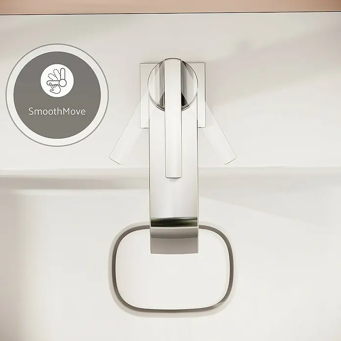 VitrA Suit Waschtischarmatur - Chrom, Glänzend, Höhe: 19 cm - Polierter Chrom-Mischbatteriegriff mit sanfter, reißverschlussähnlicher Bewegung und "SmoothMove"-Symbol.