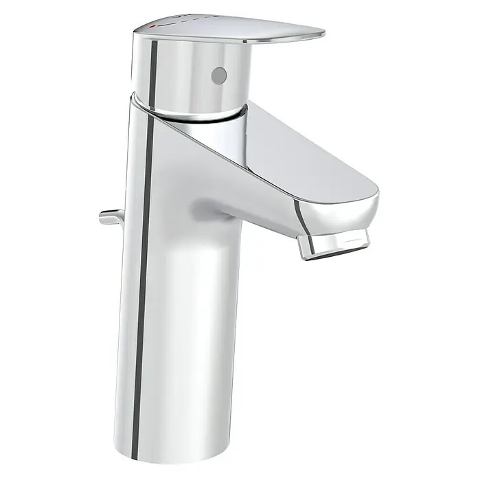 VitrA Flow Round Waschtischarmatur Eco - Höhe: 18 cm, Ausladung Armatur: 115 mm, Chrom, Mit Zugstange - Glänzender Chrom-Einhebel-Waschtischarmatur mit Warm-/Kaltanzeigen und integriertem Auslauf.