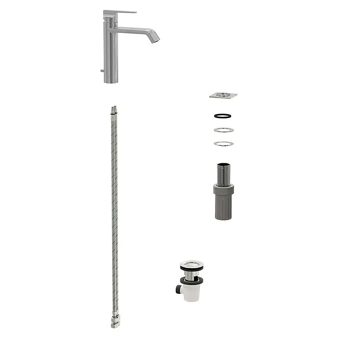 VitrA Suit Waschtischarmatur - Chrom, Glänzend, Höhe: 19 cm - Moderner Chrom-Wasserhahn mit flexiblen Zuleitungen und verschiedenen Ablaufteilen zur Installation.