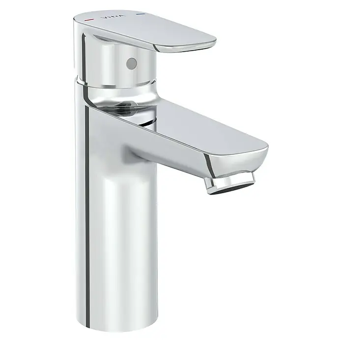 VitrA Flow Soft Waschtischarmatur - Chrom, Höhe: 17 cm, Ohne Zugstange - Moderner Einhebel-Waschtischmischer aus Chrom mit Heiß- und Kaltwasseranzeigen.
