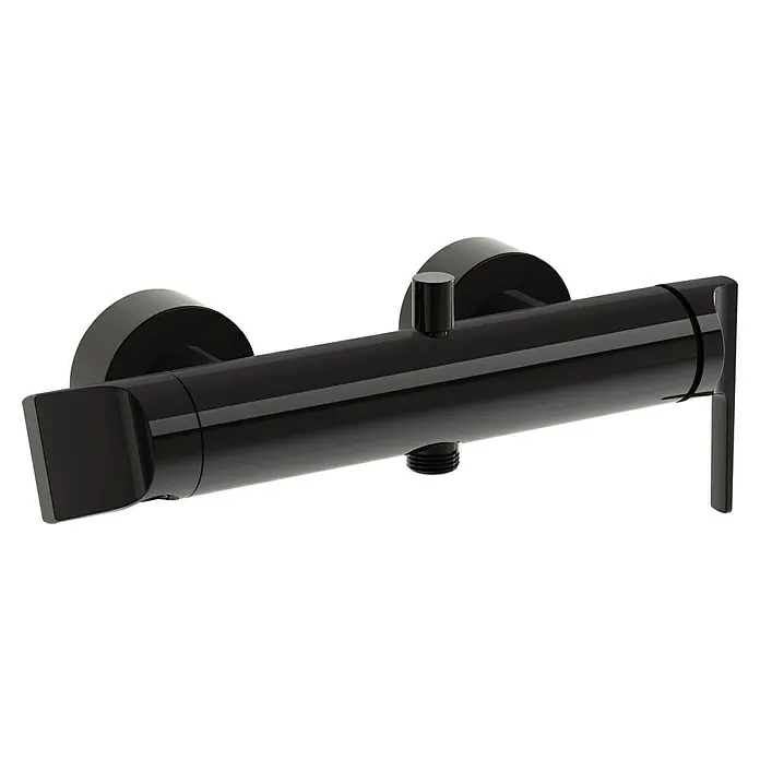 VitrA Suit Badewannenarmatur - Schwarz, Matt - Schwarze glänzende Duscharmatur mit flachem Hebelgriff und zylindrischem Umsteller.