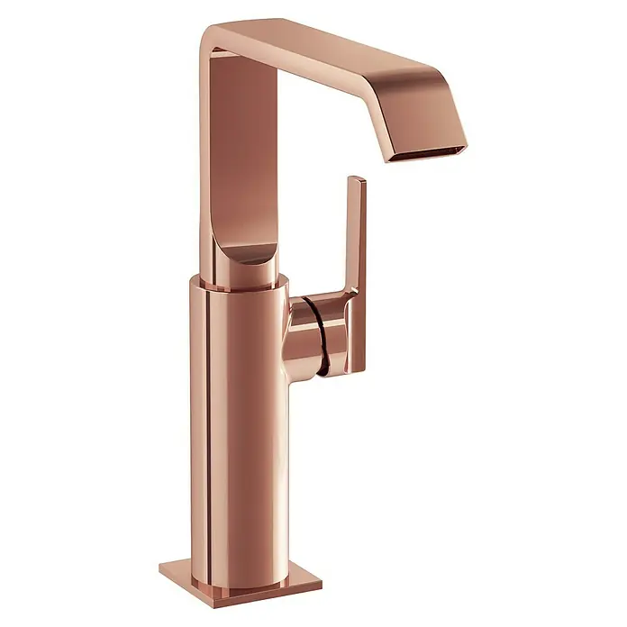VitrA Suit Waschtischarmatur - Kupfer, Glänzend, Ohne Zugstange, Höhe: 25,7 cm - Moderne roségoldfarbene Einhebel-Armatur mit quadratischem Sockel und kantigem Auslauf.