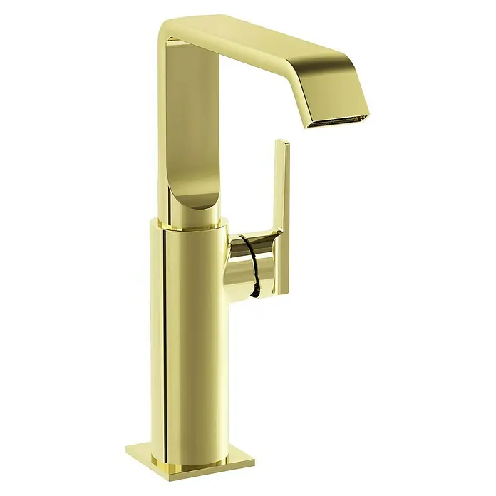 VitrA Suit Waschtischarmatur - Gold, Glänzend, Ohne Zugstange, Höhe: 25,7 cm - Moderner goldener Einhebel-Küchenarmatur in rechteckigem Design.