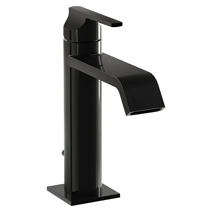 VitrA Suit Waschtischarmatur - Schwarz, Glänzend, Höhe: 19 cm - Glänzende schwarze Einhebel-Hocharmatur mit flachem, rechteckigem Auslauf.