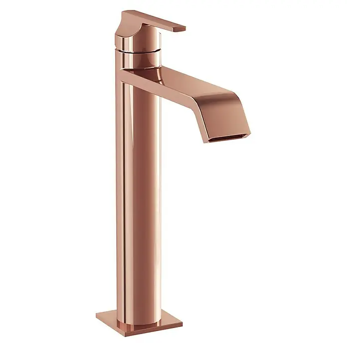 VitrA Suit Waschtischarmatur - Kupfer, Glänzend, Höhe: 26,4 cm - Hoher, glänzender Waschtischarmatur in Roségold mit Einhebelmischer und quadratischem Sockel.