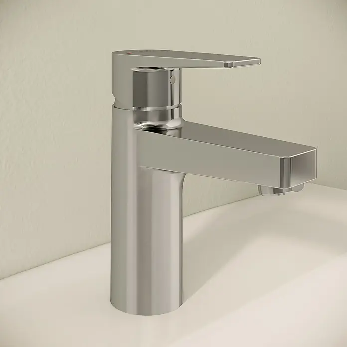 VitrA Flow Square Waschtischarmatur - Chrom, Glänzend, Höhe: 15,6 cm, Mit Zugstange - Moderner Einhebelmischer aus gebürstetem Metall für Bad oder Küche.