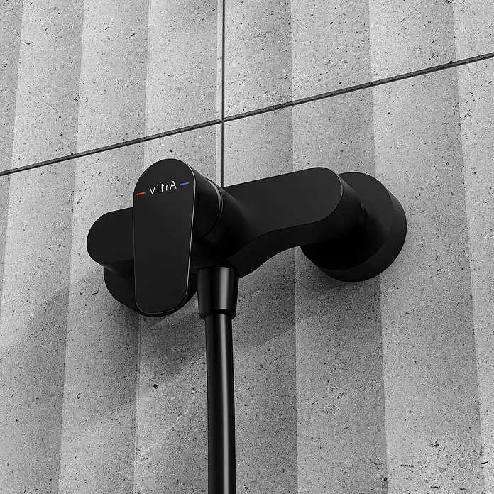 VitrA Flow Soft Brausearmatur - Ausladung: 12,7 cm, Schwarz, Matt - Mattschwarze Einhebel-Duscharmatur mit Schlauchanschluss.