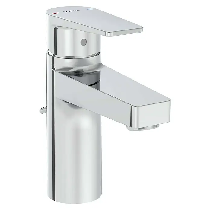 VitrA Flow Square Waschtischarmatur - Chrom, Glänzend, Höhe: 15,6 cm, Mit Zugstange - Eleganter verchromter Einhebelmischer für Bad- oder Küchenspüle.