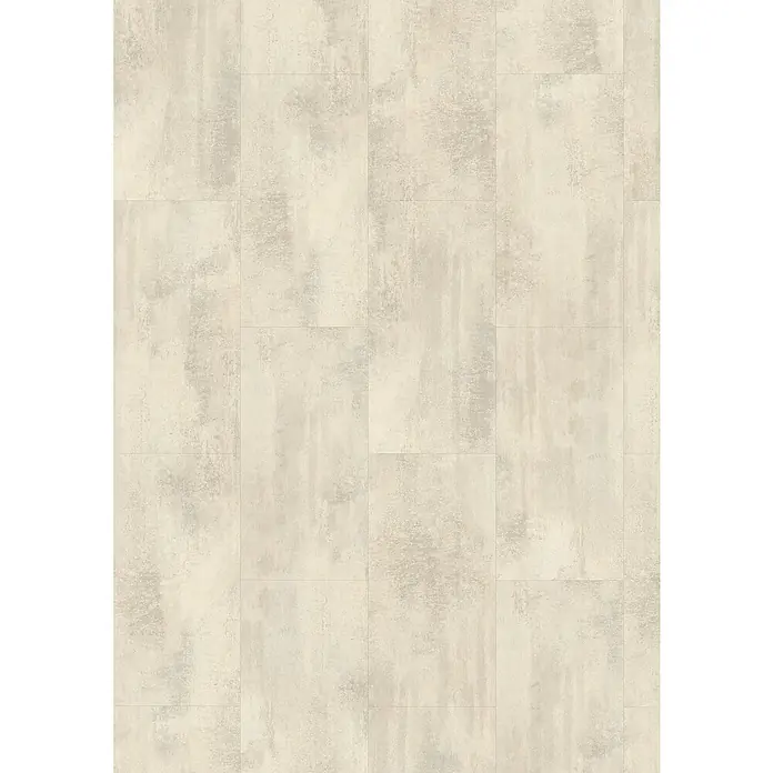 Egger Laminat Aquadura+ - Chromix weiss, 1.292 x 327 x 7,5 mm - Helle Bodenfliesen mit Betonoptik. Die Fliesen haben ein modernes, industrielles Aussehen und sind ideal für Wohn- und Geschäftsräume.