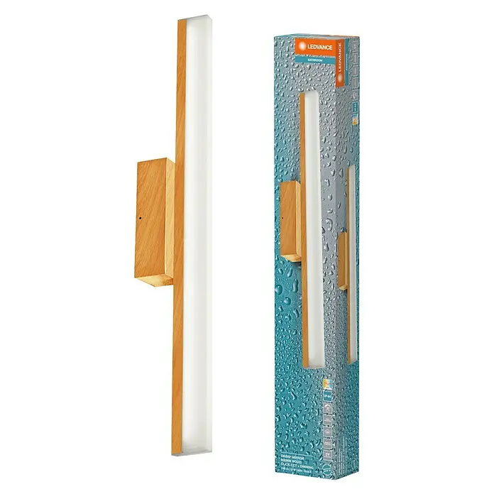 Ledvance Orbis Aplique LED para espejo - 10 W, L x An x Al: 60 x 8,8 x 5,7 cm, Madera, Blanco cálido - Lámpara de baño LEDVANCE Orbis Mirror 600mm madera con marco de madera e iluminación LED integrada, ideal para baños modernos.