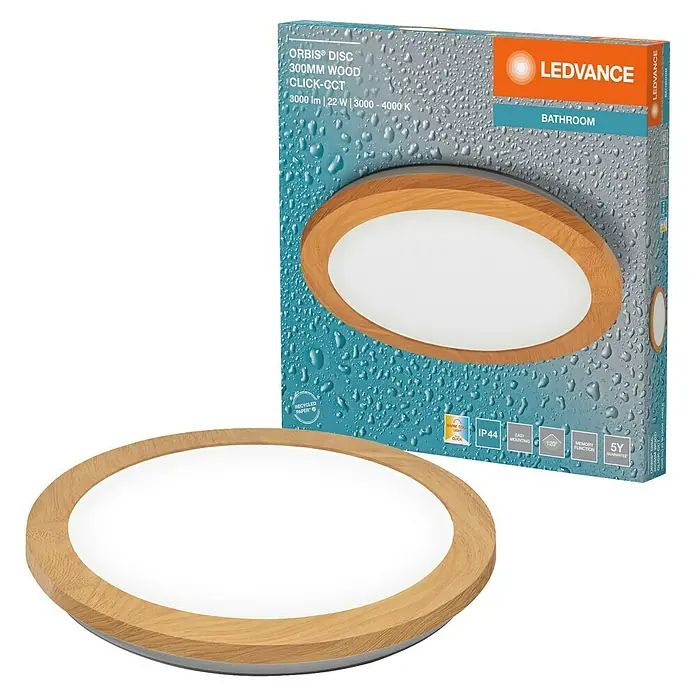 Ledvance Orbis Plafón LED redondo - 22 W, Ø x Al: 30 x 3 cm, Marrón, Blanco neutro - Plafón LEDVANCE Orbis Disc 300MM WOOD con luz blanca cálida. Ideal para baños gracias a la protección IP44. Incluye el embalaje.