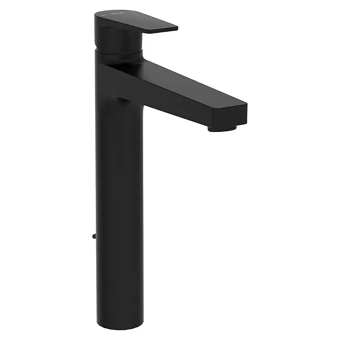 VitrA Flow Square Waschtischarmatur - Schwarz, Matt, Höhe: 30 cm, Mit Zugstange - Mattschwarze Einhebel-Waschtischarmatur mit flachem Griff und rechteckigem Auslauf.