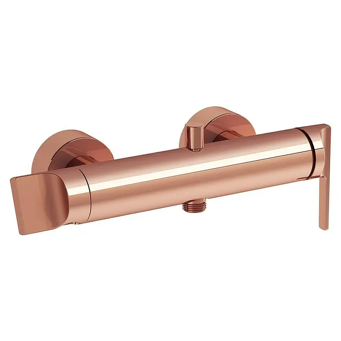 VitrA Suit Badewannenarmatur - Kupfer, Glänzend - Roségoldener Duschmischer mit flachem Hebelgriff und oben angebrachtem Umstellerknopf.