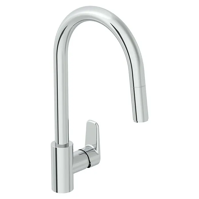 VitrA Flow Soft Spültischarmatur - Ausziehbar, Chrom, Glänzend, Höhe: 39,9 cm - Verchromter Küchenwasserhahn mit Einhebelmischer.