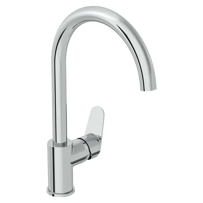 VitrA Flow Round Spültischarmatur - Höhe: 35,2 cm, Chrom, Glänzend - Verchromte Einhebel-Küchenarmatur mit hohem, gebogenem Auslauf.