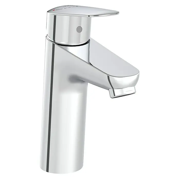 VitrA Flow Round Waschtischarmatur Eco - Höhe: 18 cm, Ausladung Armatur: 115 mm, Chrom, Ohne Zugstange - Verchromte Einhebel-Waschtischarmatur mit schlankem Design und Heiß-/Kaltanzeigen.