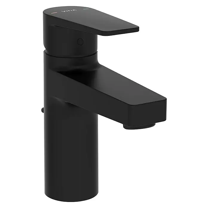 VitrA Flow Square Waschtischarmatur - Schwarz, Matt, Höhe: 15,6 cm, Mit Zugstange - Mattschwarze Einhebel-Waschtischarmatur.