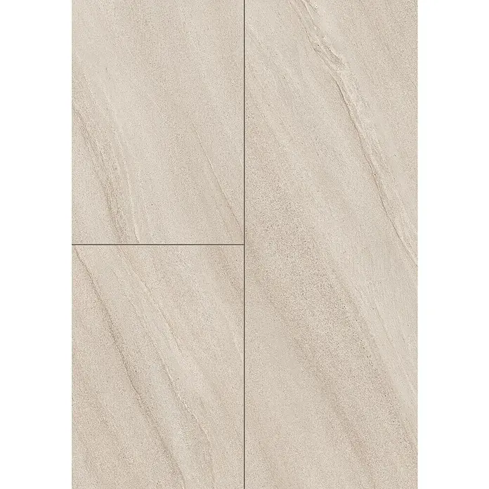 Egger Laminatmuster NatureSense Aqua - 297 x 327 x 8 mm, Fliesenoptik, Calvia Stein sandgrau - Beige Fliesen mit dezenter Textur und feinen Linien, ideal für moderne Wohnräume und stilvolle Badezimmergestaltung.
