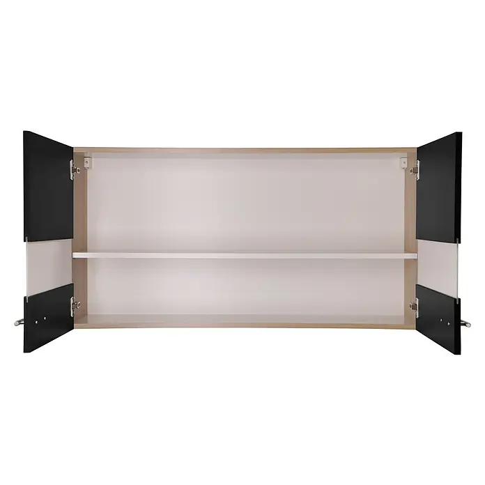 Respekta Merle Küchen-Hängeschrank - B x T x H: 110 x 34,6 x 56,1 cm, Schwarz - Offener Schrank mit schwarzem Äußeren, weißem Inneren und einem Regal. Ideal für die Aufbewahrung in jedem Raum.