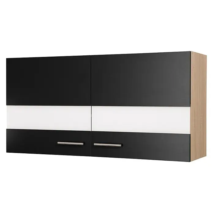 Respekta Merle Küchen-Hängeschrank - B x T x H: 110 x 34,6 x 56,1 cm, Schwarz - Moderne Hängegarderobe mit schwarzer Front, weißem Mittelteil und hellbraunem Rahmen. Ideal für stilvolle Flure.