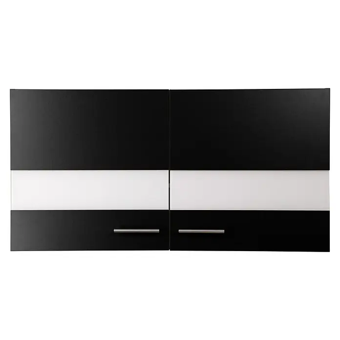 Respekta Merle Küchen-Hängeschrank - B x T x H: 110 x 34,6 x 56,1 cm, Schwarz - Nahaufnahme eines schwarzen und weißen Küchenschranks mit horizontalen Griffen, der modernes Küchendesign und Stauraum zeigt.