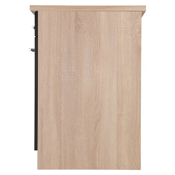 Respekta Merle Unterschrank - B x T x H: 50 x 60 x 84,8 cm, Schwarz - Detailaufnahme eines Schrankelements mit Holzstruktur und Griffen. Perfekt für stilvolle Aufbewahrungslösungen im modernen Wohnraum.