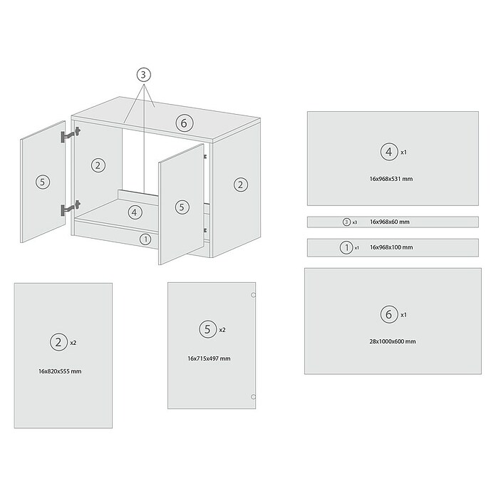 Respekta Merle Spülenunterschrank (B x T x H: 100 x 60 x 84,8 cm, Weiß) | BAUHAUS