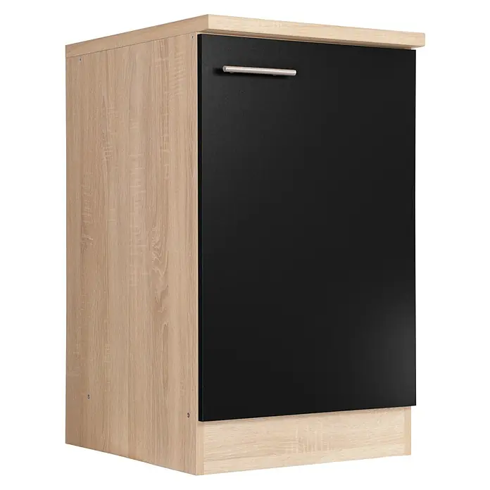Respekta Merle Spülenunterschrank - B x T x H: 50 x 60 x 84,8 cm, Schwarz - Moderner Küchenschrank mit schwarzer Tür und hellem Holzrahmen, ideal für jede Kücheneinrichtung. Stilvolles und praktisches Design.