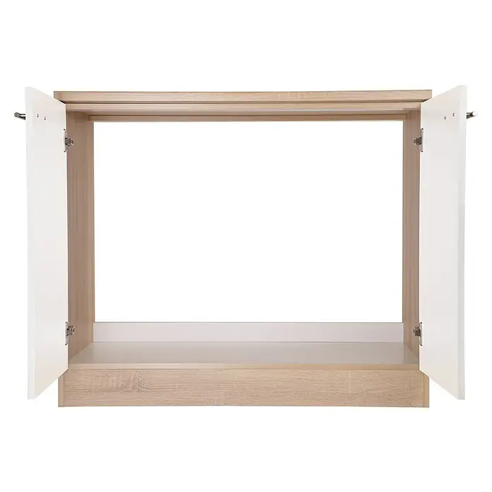 Respekta Merle Spülenunterschrank - B x T x H: 100 x 60 x 84,8 cm, Weiß - Offener Badezimmerschrank mit weißer Tür und Holzrahmen. Bietet viel Stauraum für Badutensilien und Handtücher.