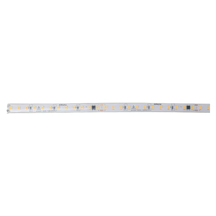 Alverlamp Tira LED a metros - Largo: 100 m, Blanco cálido, 12 W, 1.284 lm, IP65 - Primer plano de una tira de LED con LED SMD y marcas, ideal para crear soluciones de iluminación ambiental en interiores.