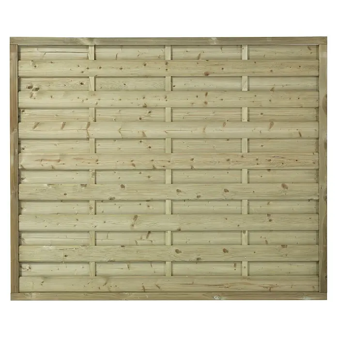 Plus Sichtschutzelement Bergen - 180 x 150 cm, Natur - Ein quadratischer Holzzaun im Flechtmuster mit hellen Holzfarben und einem stabilen Rahmen für Garten oder Grundstück.
