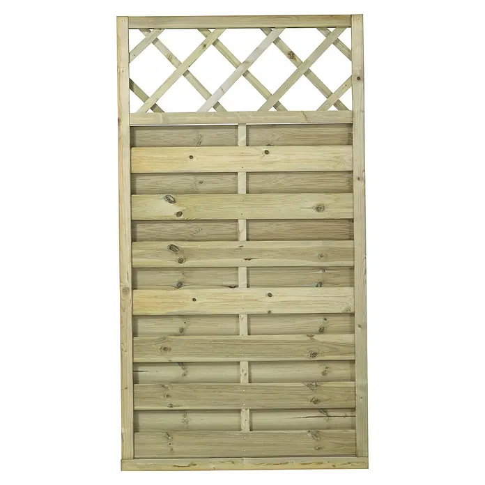 Plus Sichtschutzelement Bergen - 90 x 165 cm, Natur - Holzzaun mit Lattenstruktur und dekorativem Gittereinsatz für den Garten. Ideal als Sichtschutz oder zur Gartengestaltung.